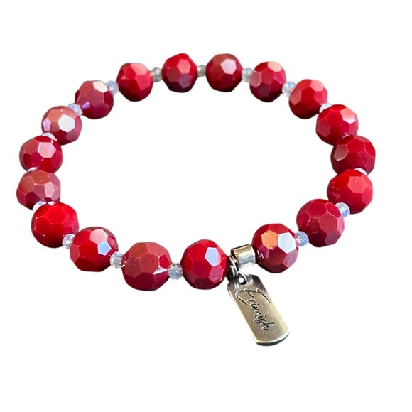 Erimish Red and White Faceted Beads Stackable Stretch Bracelet - Picture 1 of 2